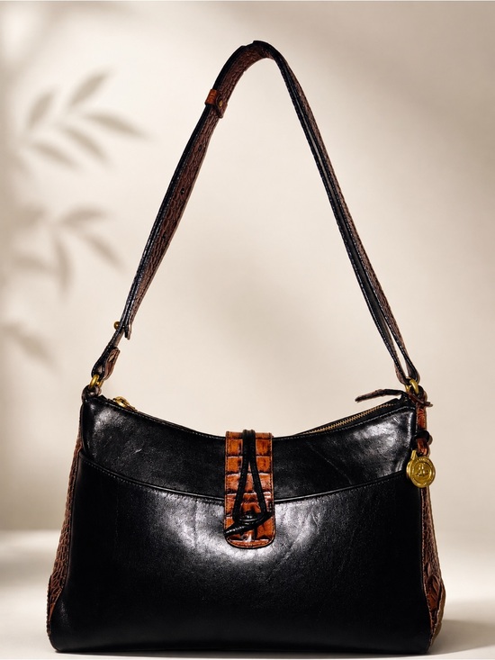 Brahmin Handbags - Brahmin Black & Brown Leather Shoulder Bag with Croc Accents